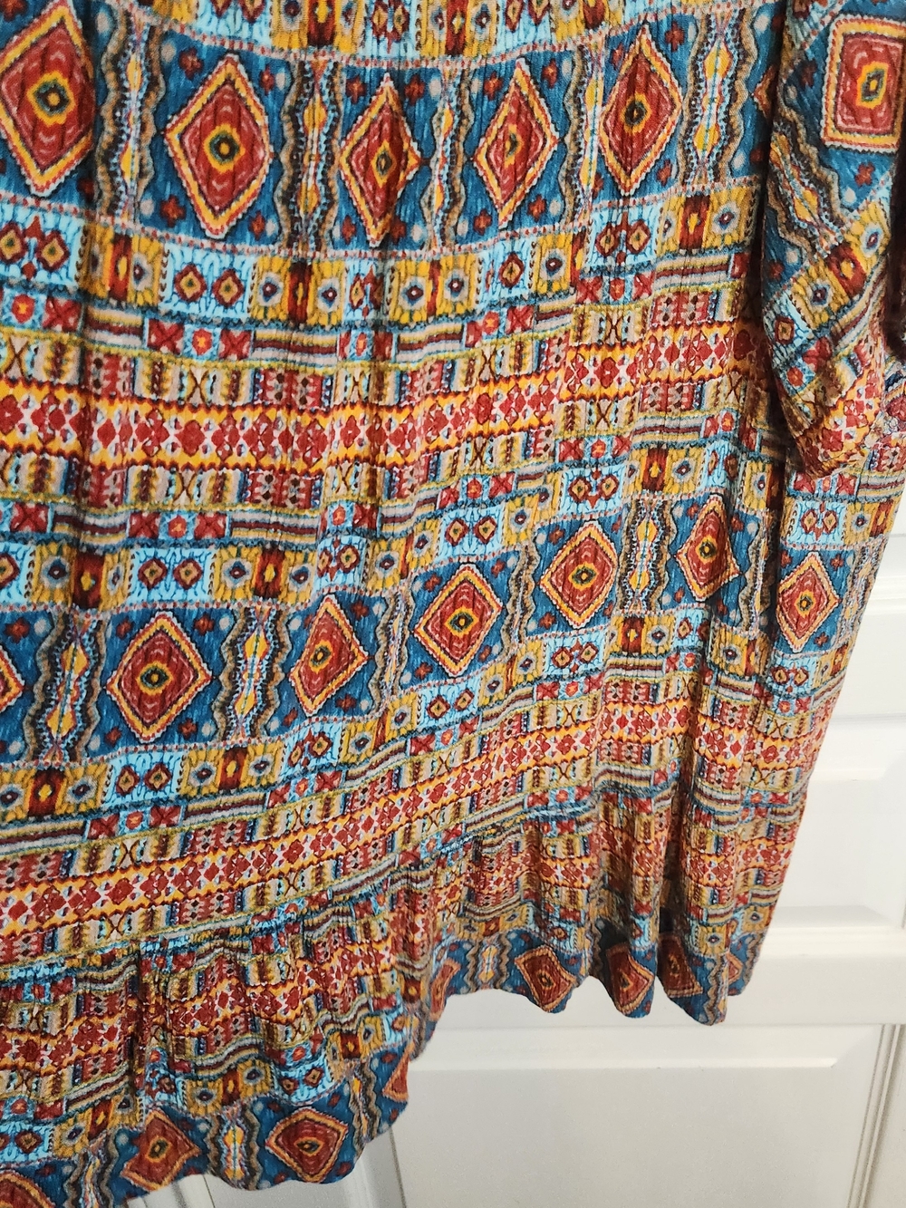 Kaktus Teal Yoke Multicolor Geometric Peasant Tunic - Picture 5 of 9